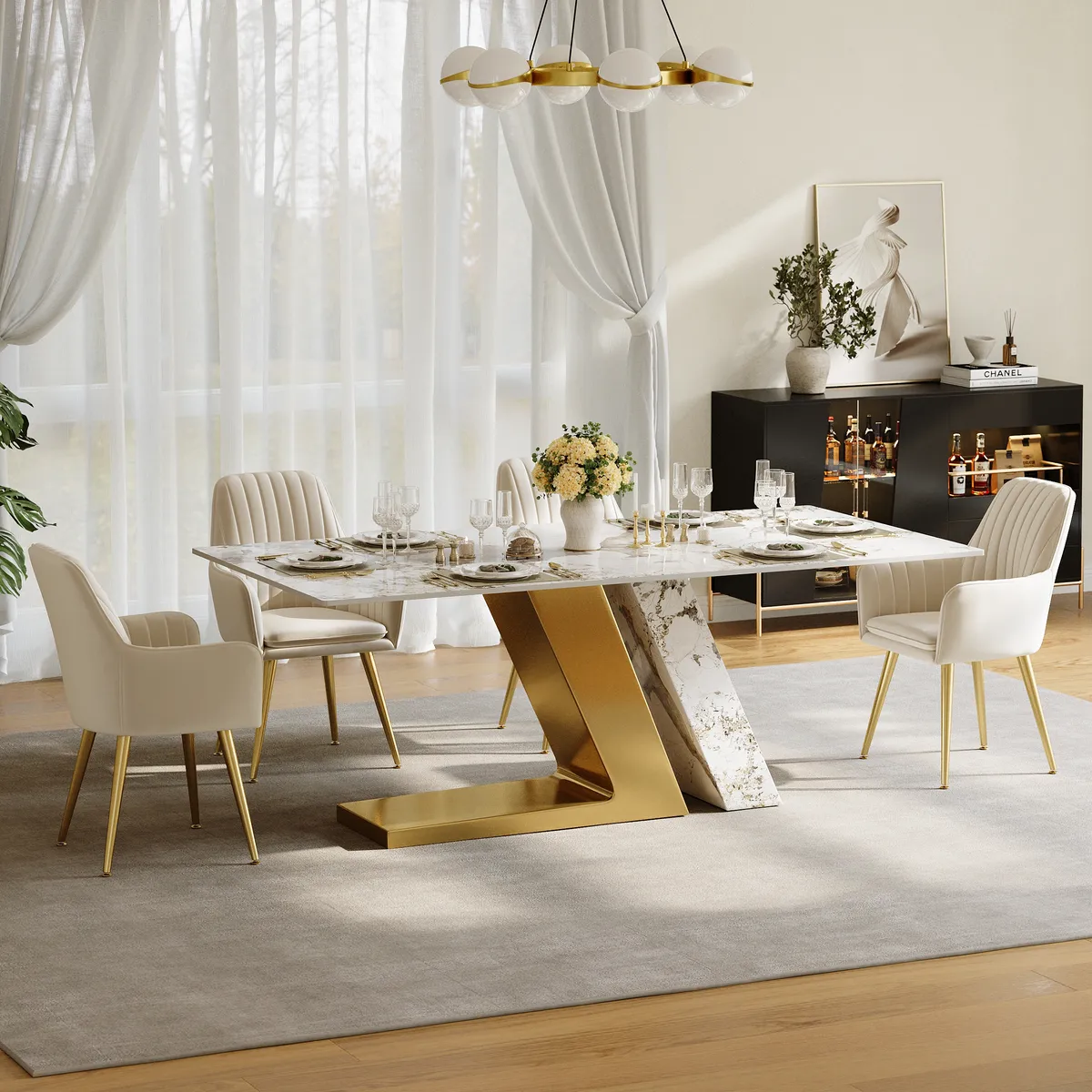 78.7-94.5" Modern Extendable Sintered Stone Dining Table Seats 6-10 People — image 28