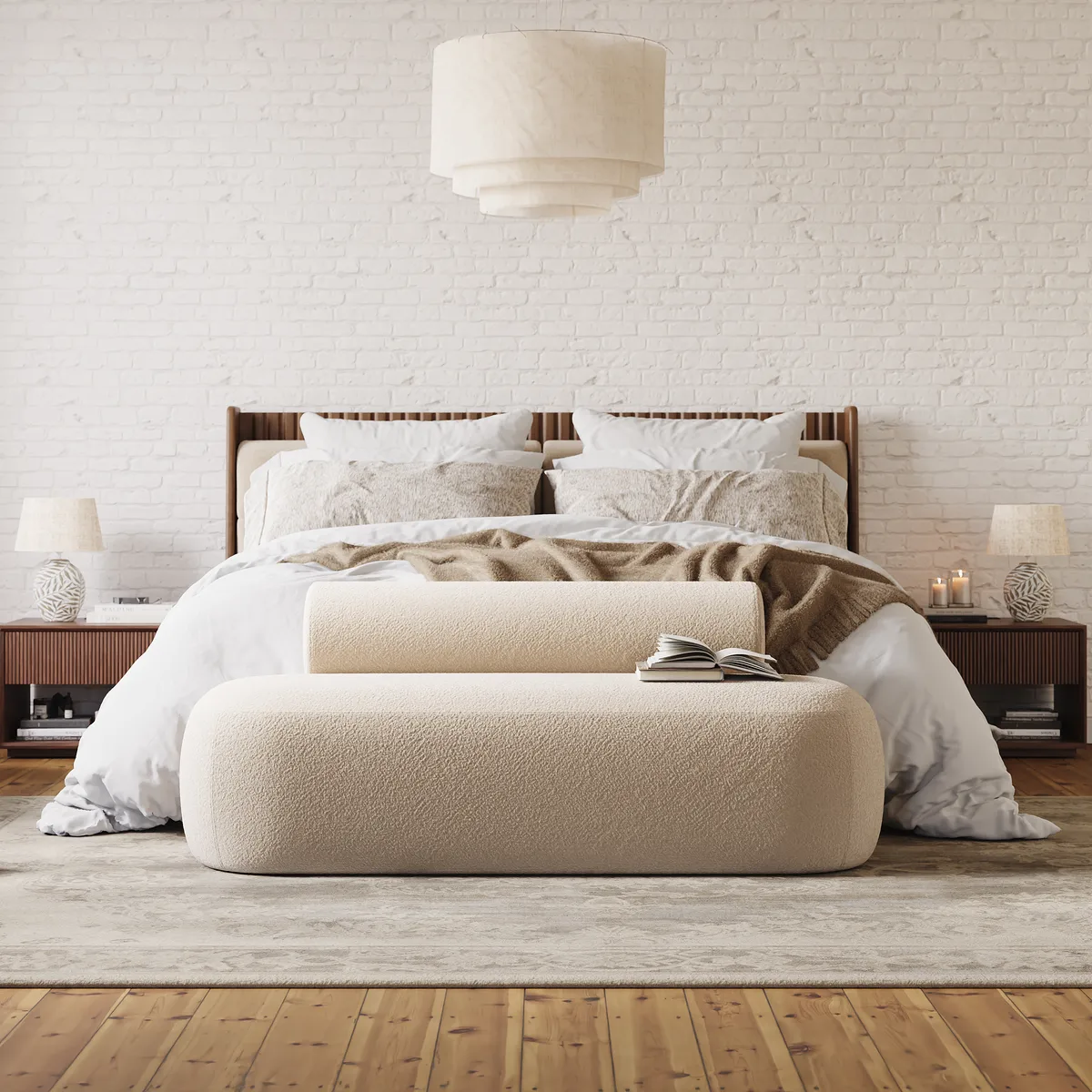 53"W Modern Boucle Bedroom Bench Chaise Lounge with Back — image 4