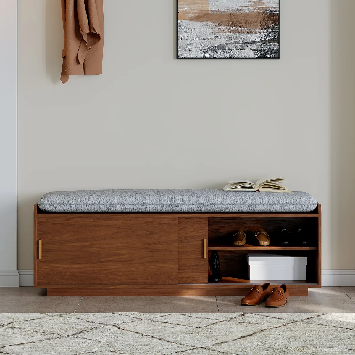 2 Doors Shoe Storage Entryway Bench — image 12