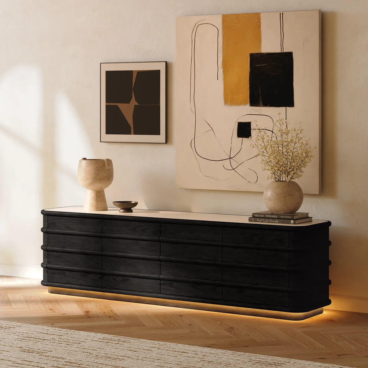 80" Ash Wood TV Stand with Sintered Stone Top — image 5