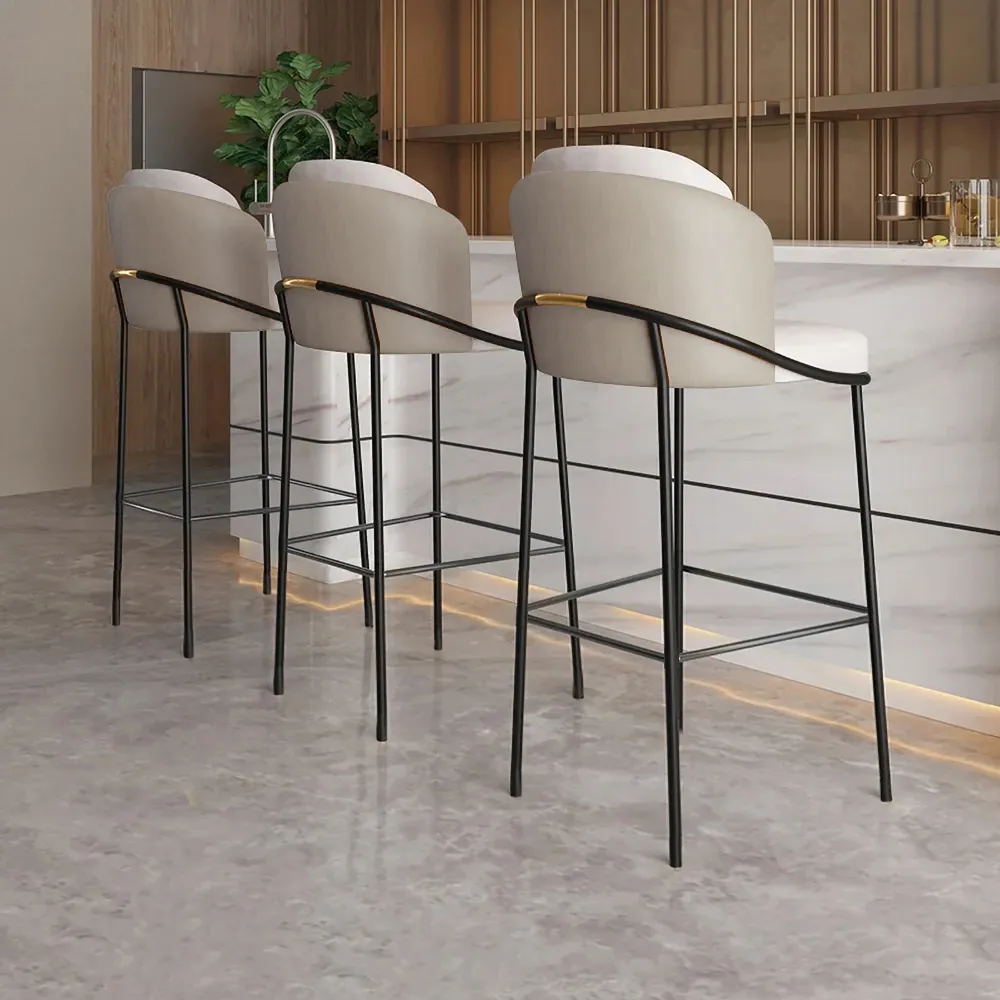 Modern PU Leather Counter Stool Black with Back & Footrest — image 17