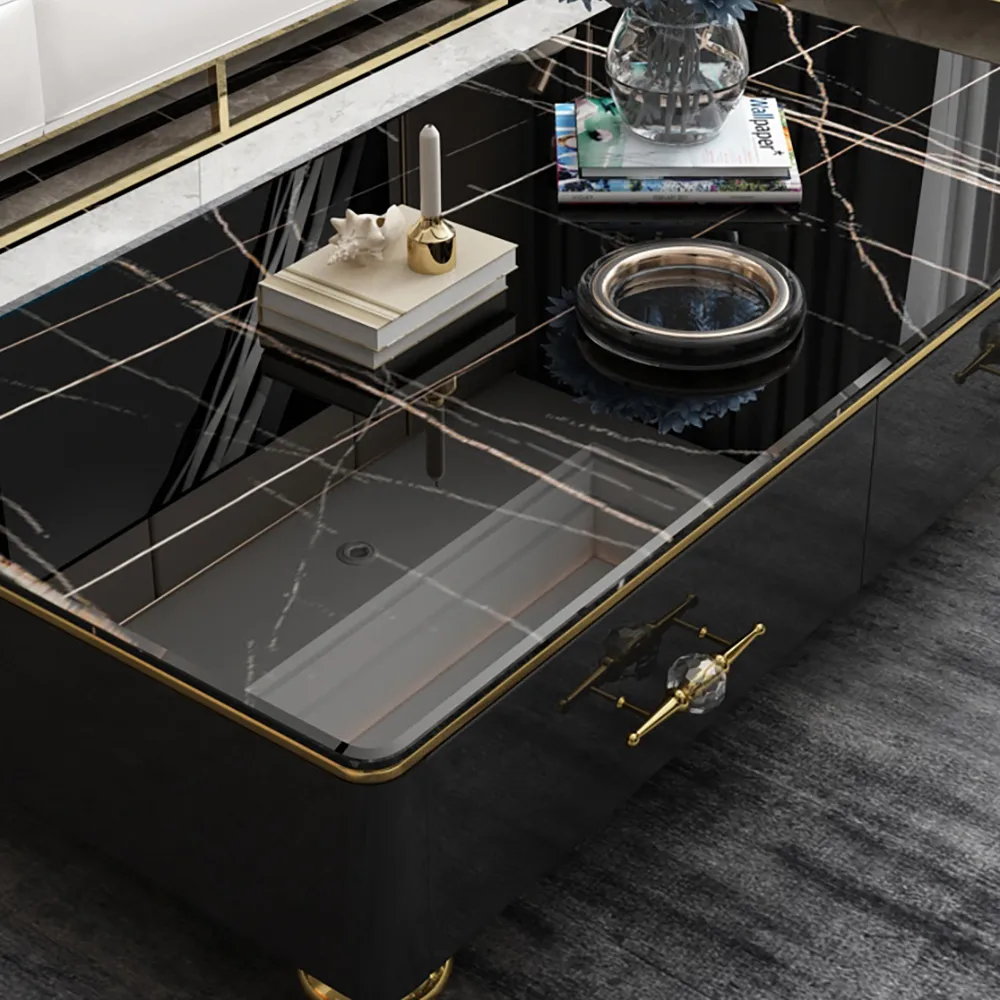 Chift 51.2" Modern Marble Coffee Table & Storage Drawers Gold Stainless Steel Legs — image 12