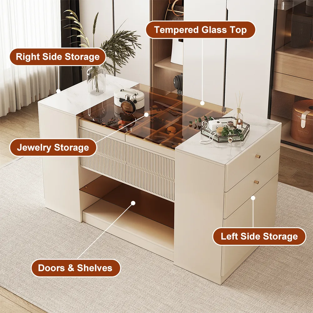 60" Glass Top Walnut Dresser Walk-in Closet Island with Jewelry Storage — image 22
