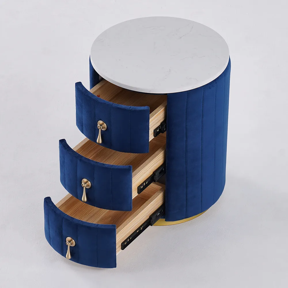 Modern Nightstand Gray Round Nightstand with 3 Drawers Nightstand with Storage — image 3