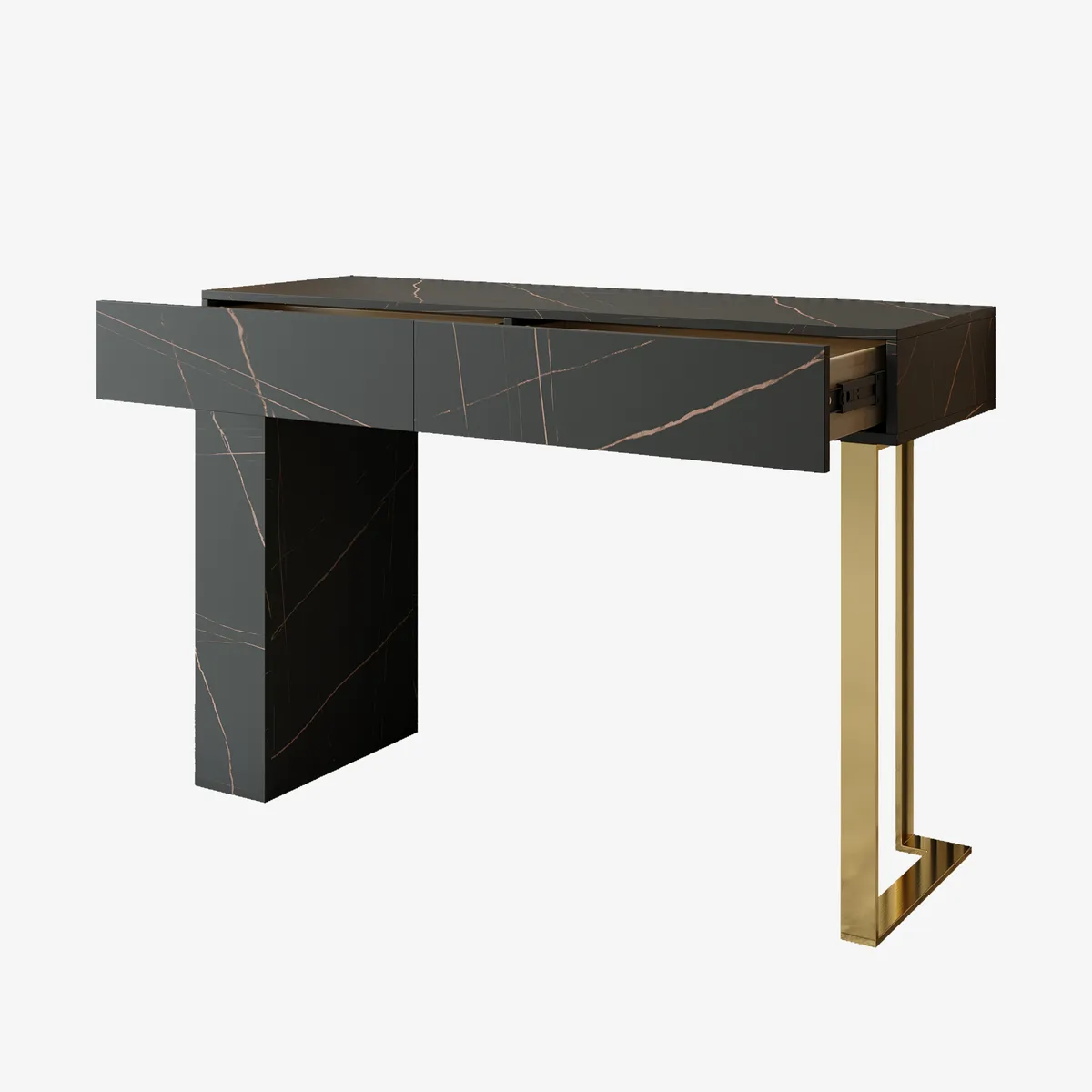 47.2" Black Console Table Modern Accent Table For Entryway with 2 Drawers & Stainless Steeel Base — image 7