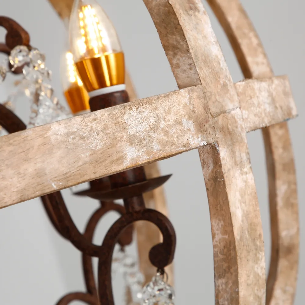 Rustic 5-Light Globe Chandelier Weathered Wooden Ceiling Light — image 5