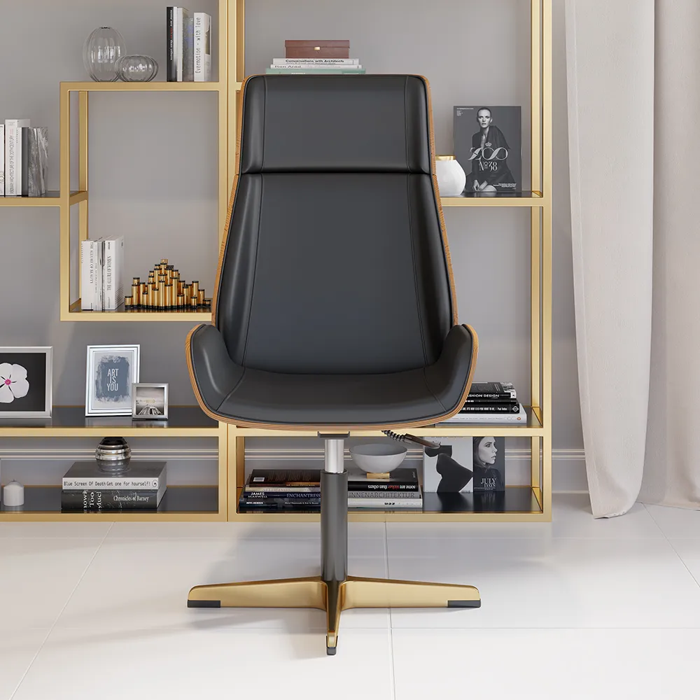 Matte Black Curved Wooden Office Desk & Adjustable Swivel Executive Chair — image 4