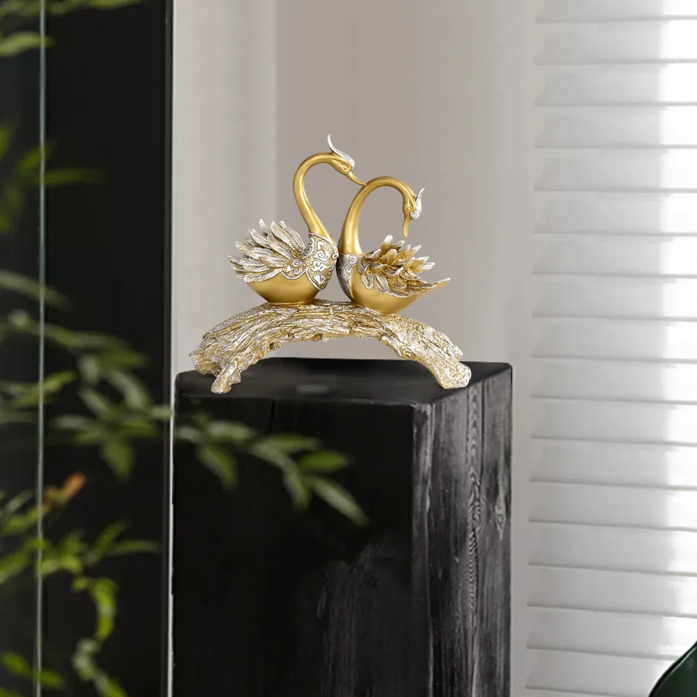 Swan Couple Resin Sculpture in Black & Silver for Home Table Decor — image 15