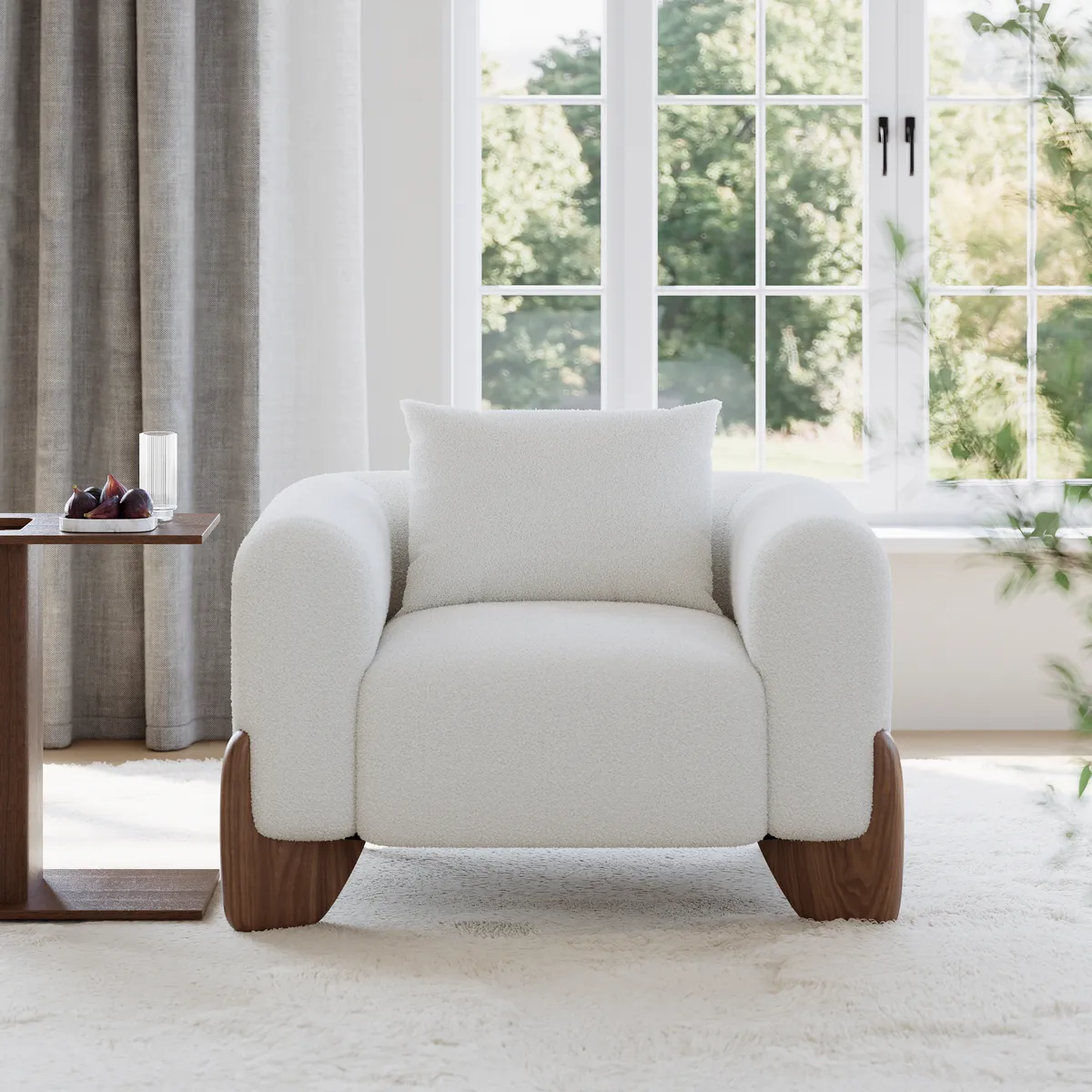 Living Room Sofa Loveseat Set Upholstered 2-Seater Couch & 2 White Boucle Accent Chairs Single Couch Set — image 9