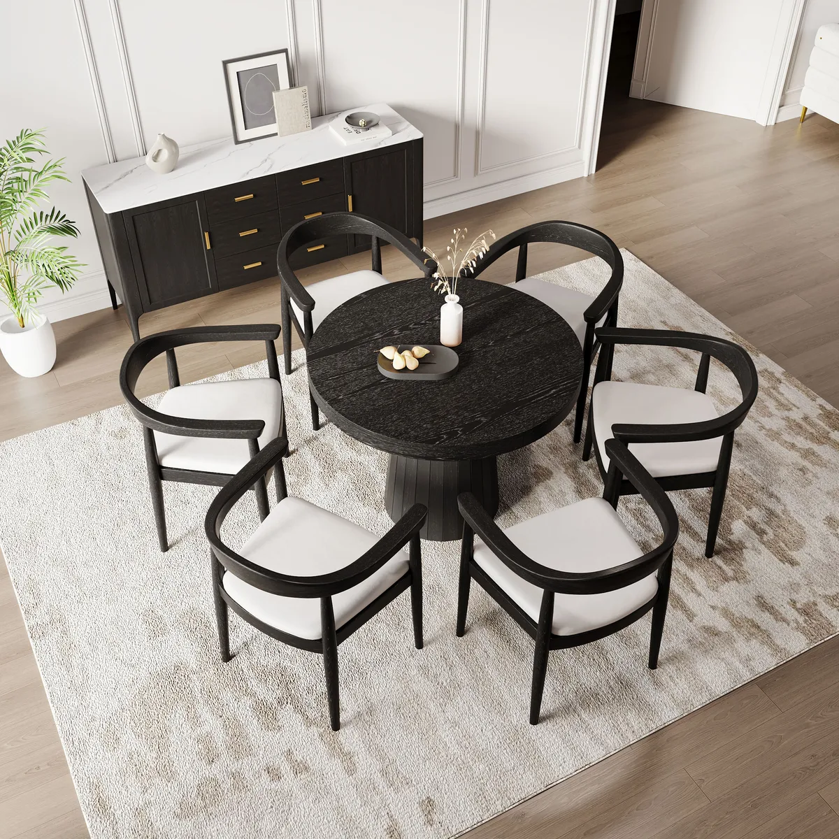 Modern Curved Back 4-Piece Dining Chair Upholstered Leather Walnut Wooden Armchair — image 17