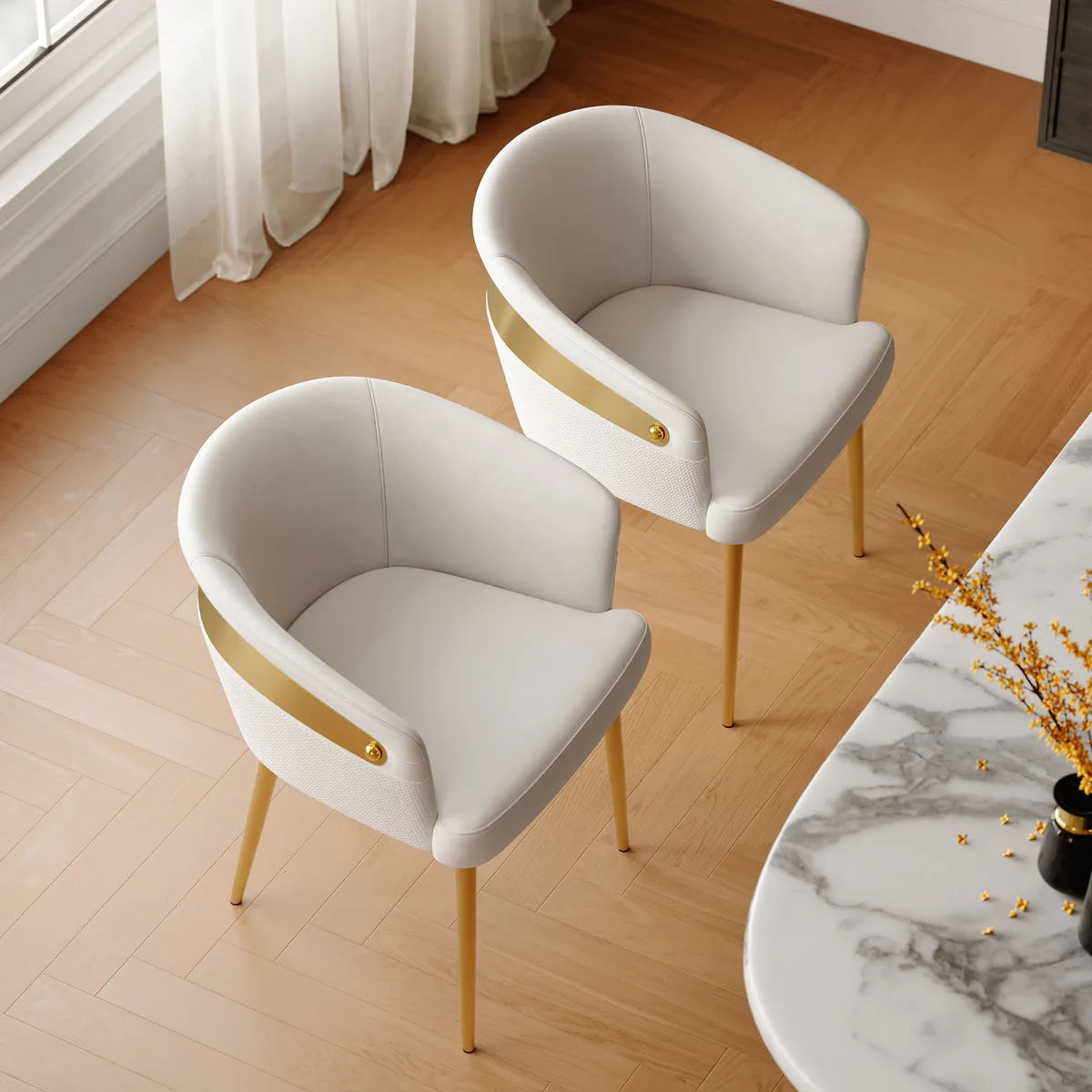 Modern Black PU Leather Dining Chair Curved Back with Gold Legs — image 2