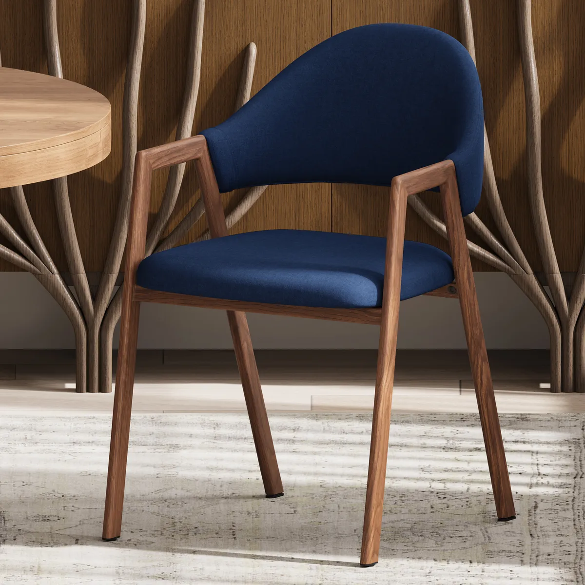 Blue Linen Upholstered 4-Piece Dining Chair Curved Back Chair — image 22
