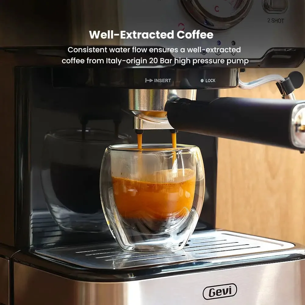 GEVI 2-in-1 Espresso Machine with Milk Frother Wand and Dual Temperature Control 20 Bar ECMD0 — image 5