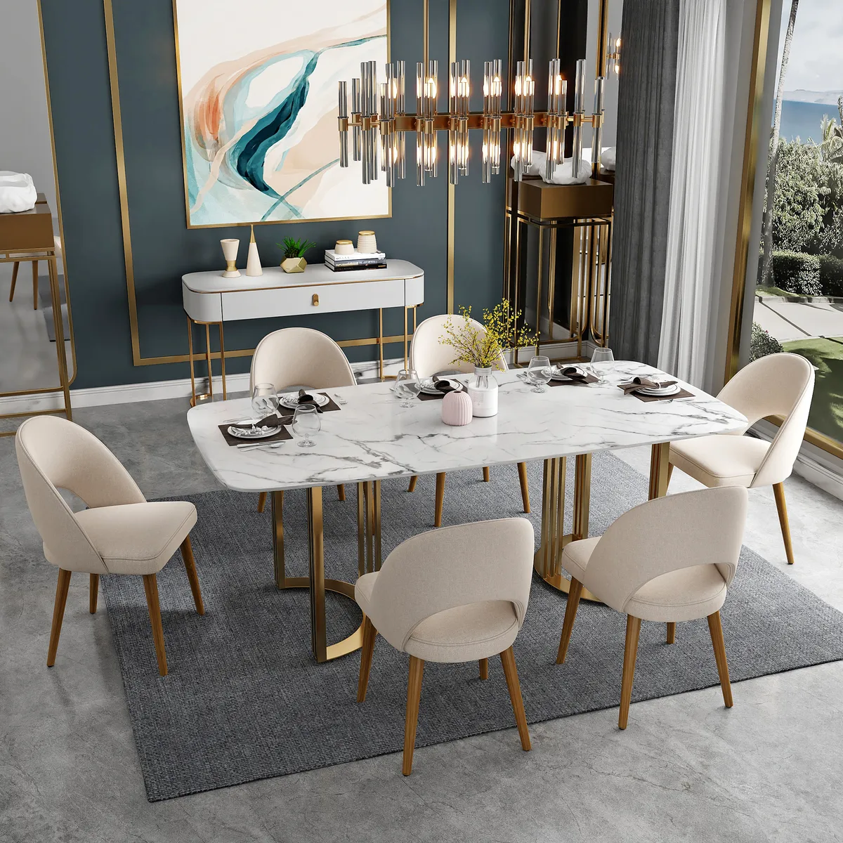 4-Pieces Modern Dining Chairs Cotton and Linen Upholstery — image 2