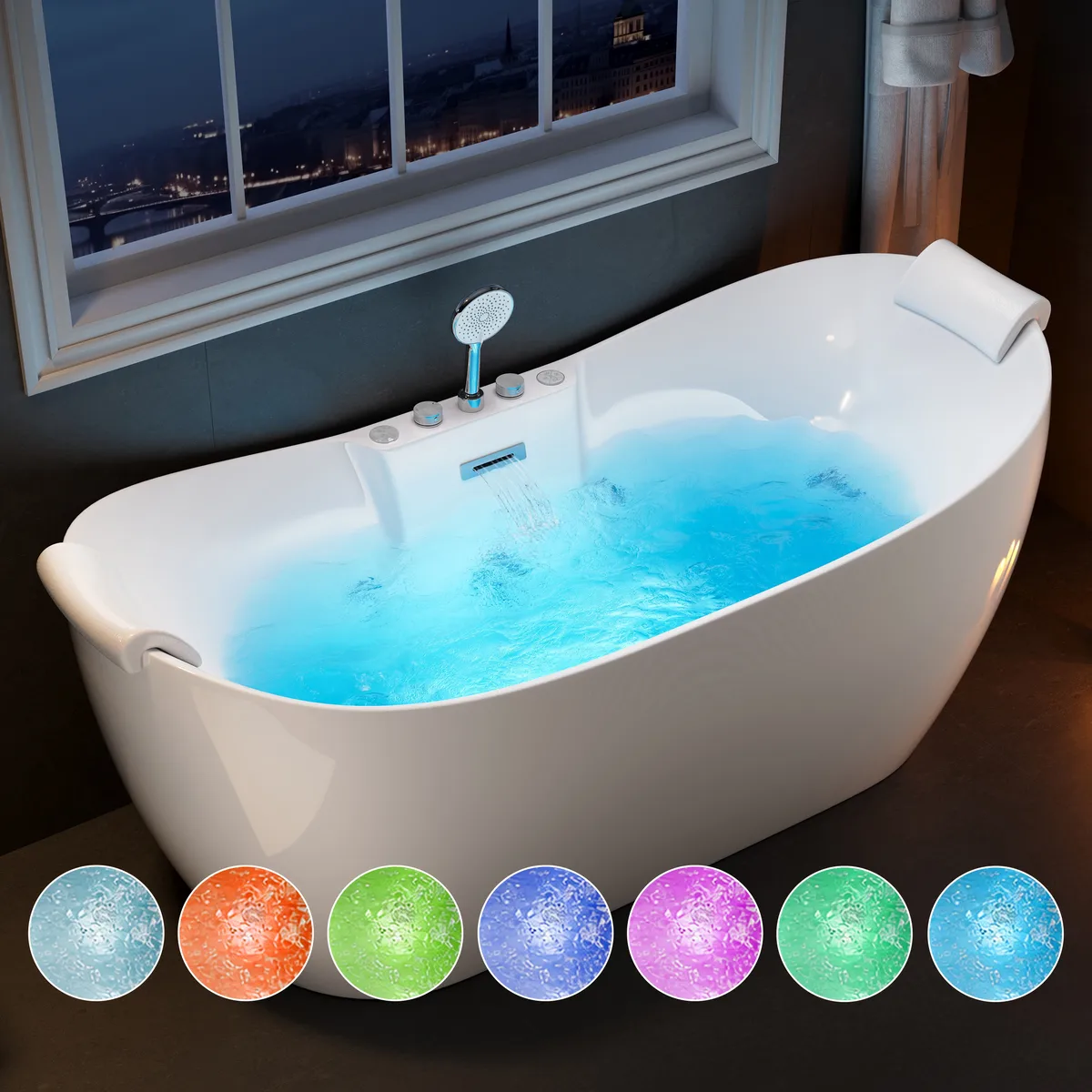 71" Whirlpool Bathtub with 8 Massage Jets, 8 LED Air Jets & Thermostatic Control — image 8