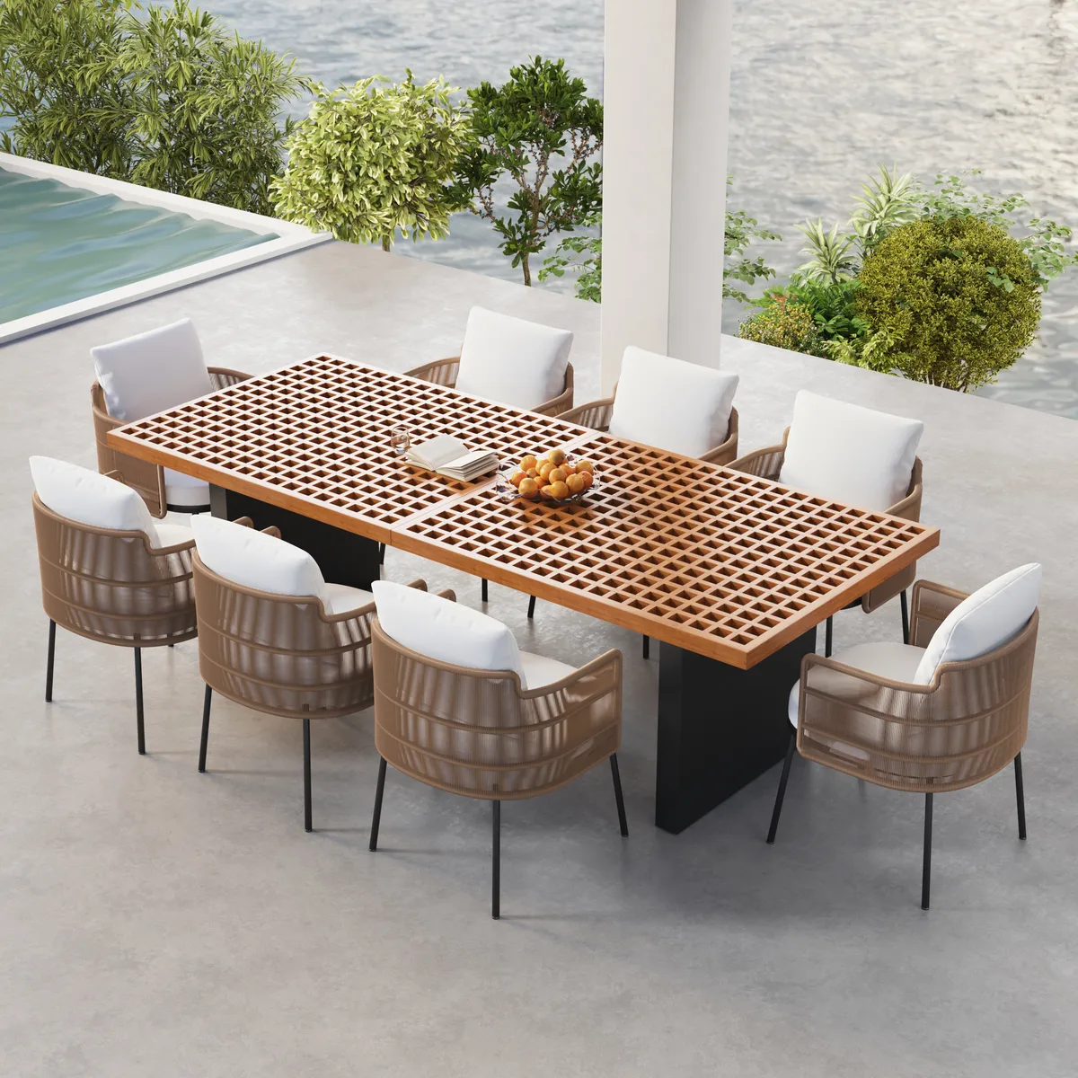 Grida Outdoor Teak & Aluminum Rectangular Dining Table, Seats 8 (94") — image 2