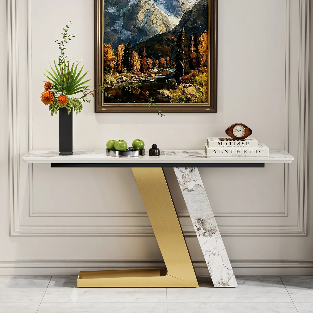 Silexa 60" Modern Console Table with White Sintered Stone Top — image 3