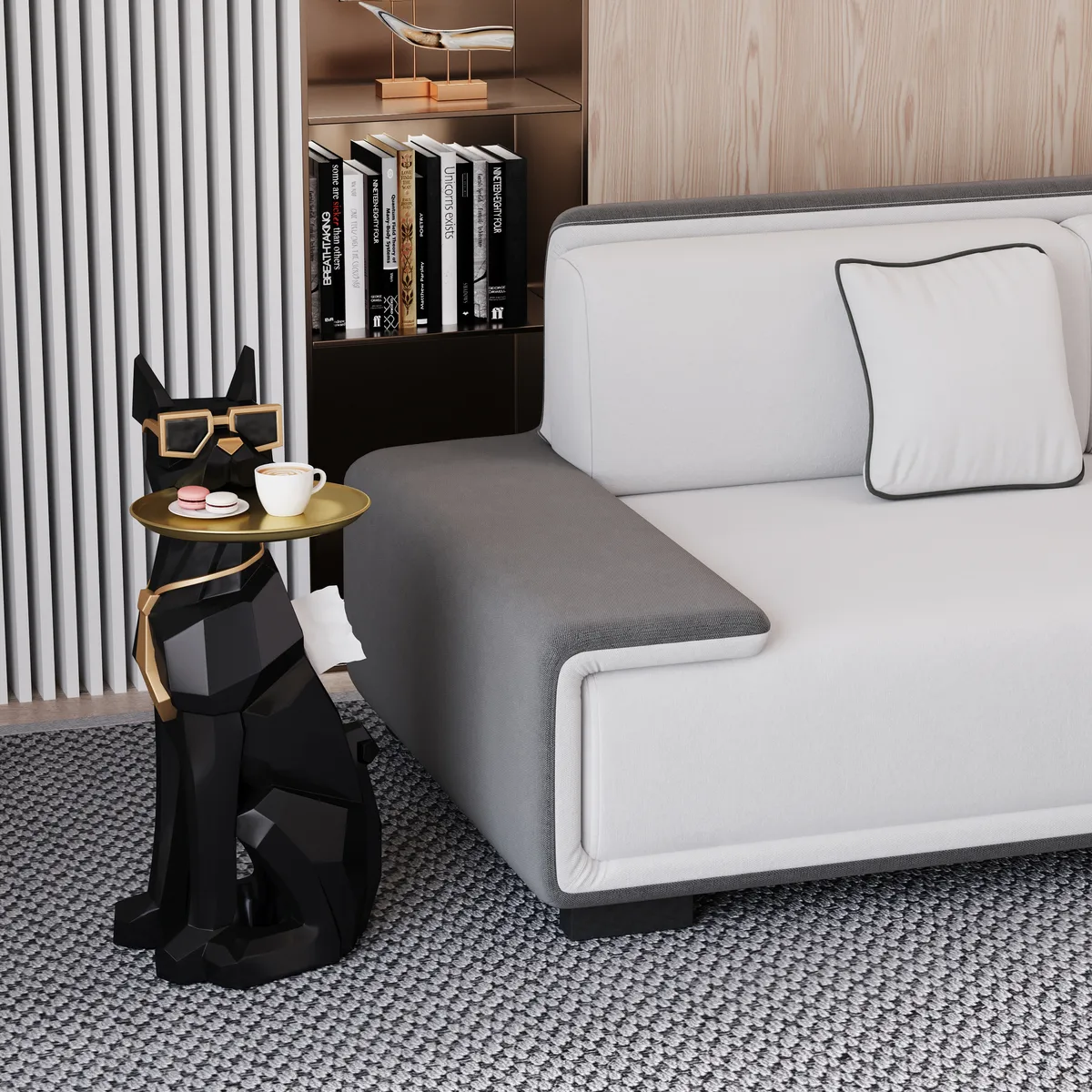 Sculpture Tray End Table Modern Black Side Table with Tissue Storage — image 12