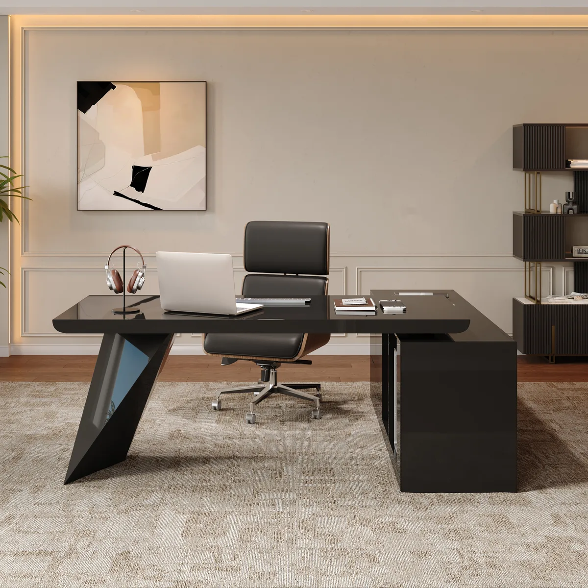 Modern 71" L-Shaped Whitewash Executive Desk with Storage, Left Hand — image 4