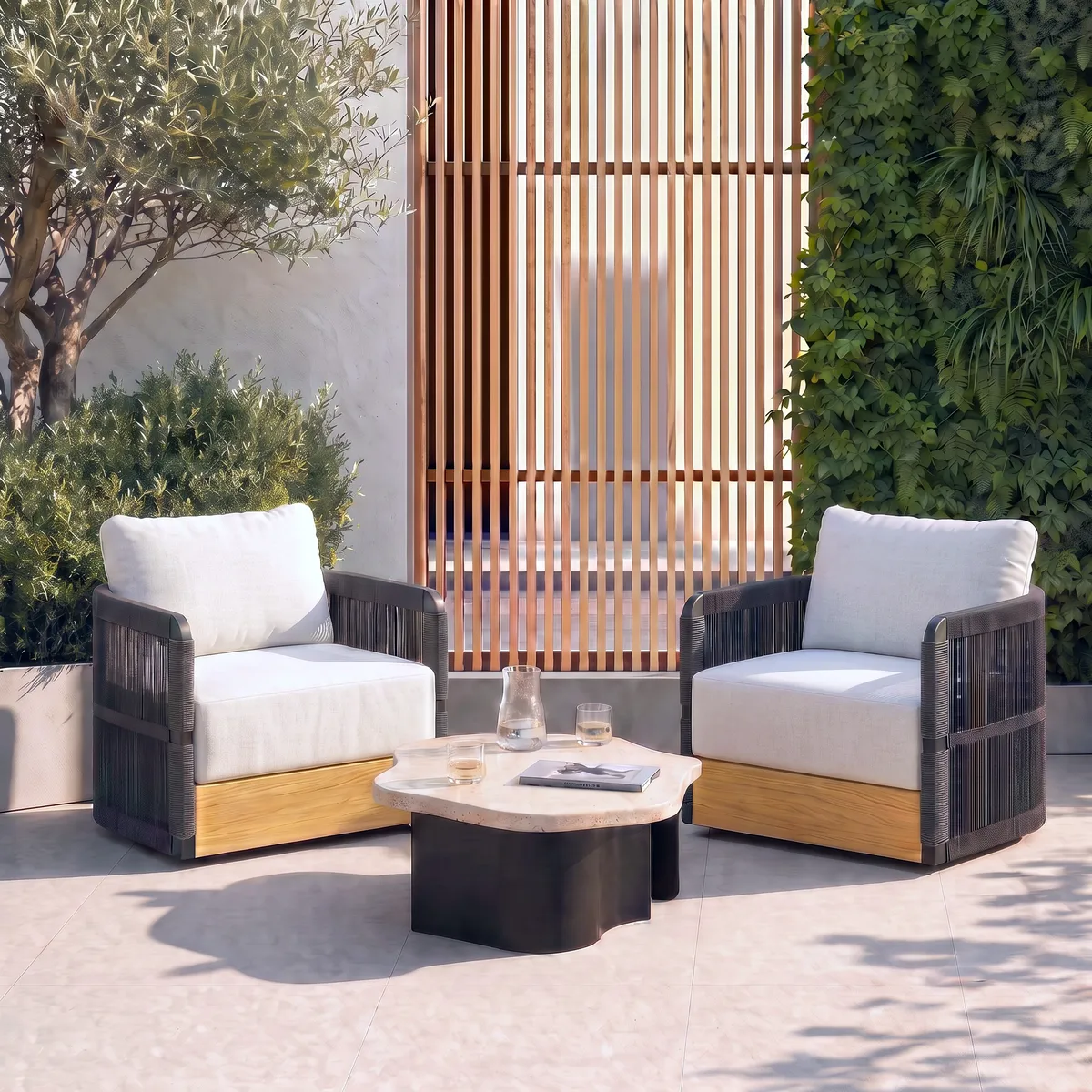 Costra Outdoor Aluminum & Rope Weave Swivel Lounge Chair — image 11