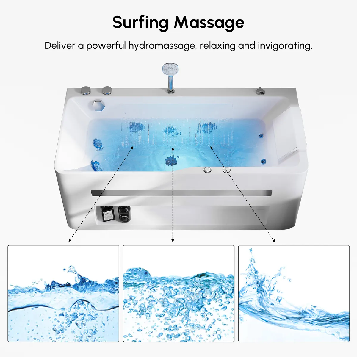 59" Whirlpool Bathtub with Thermostatic Control & Massage Jets & LED Lighting — image 9