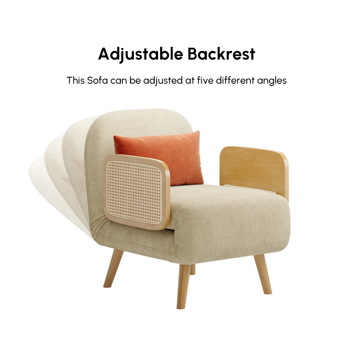 Futon Bed Twin Sleeper Sofa Convertible Chair Bed with Rattan Armrest — image 5