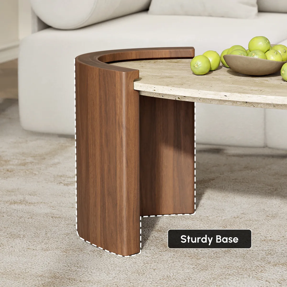 43" Japandi Oval Travertine Stone Top Coffee Table — image 25