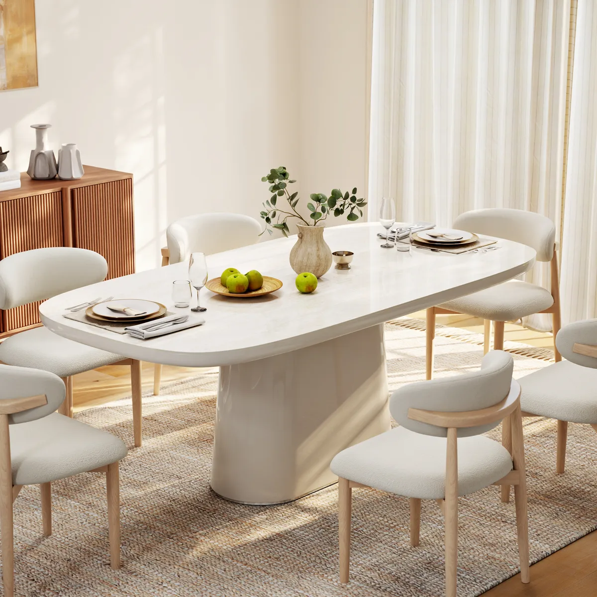 Modern 79" Oval Faux Travertine Sintered Stone Dining Table, Seats 6 — image 3