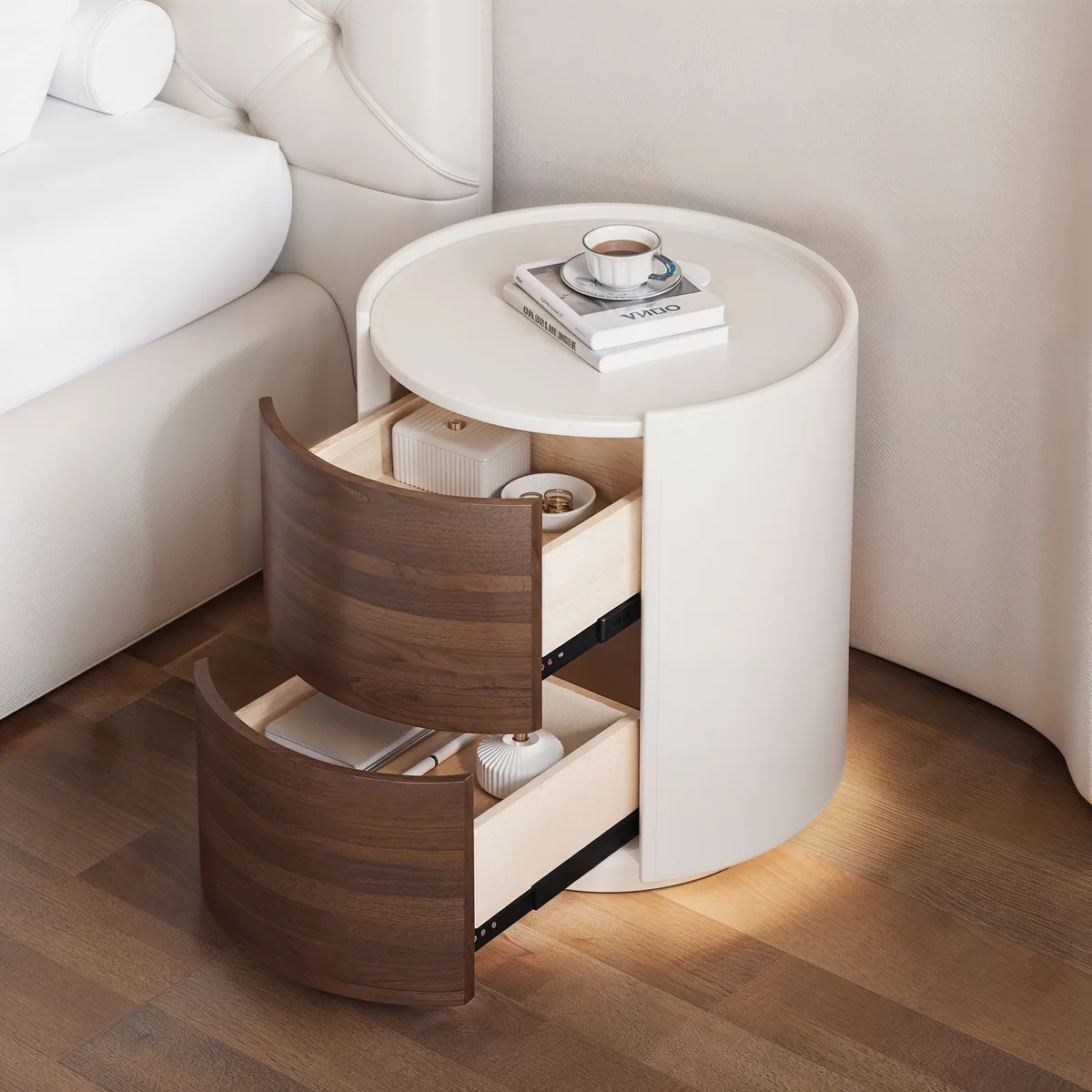 Saddle Leather 2-Drawer Nightstand with Charging Station — image 9
