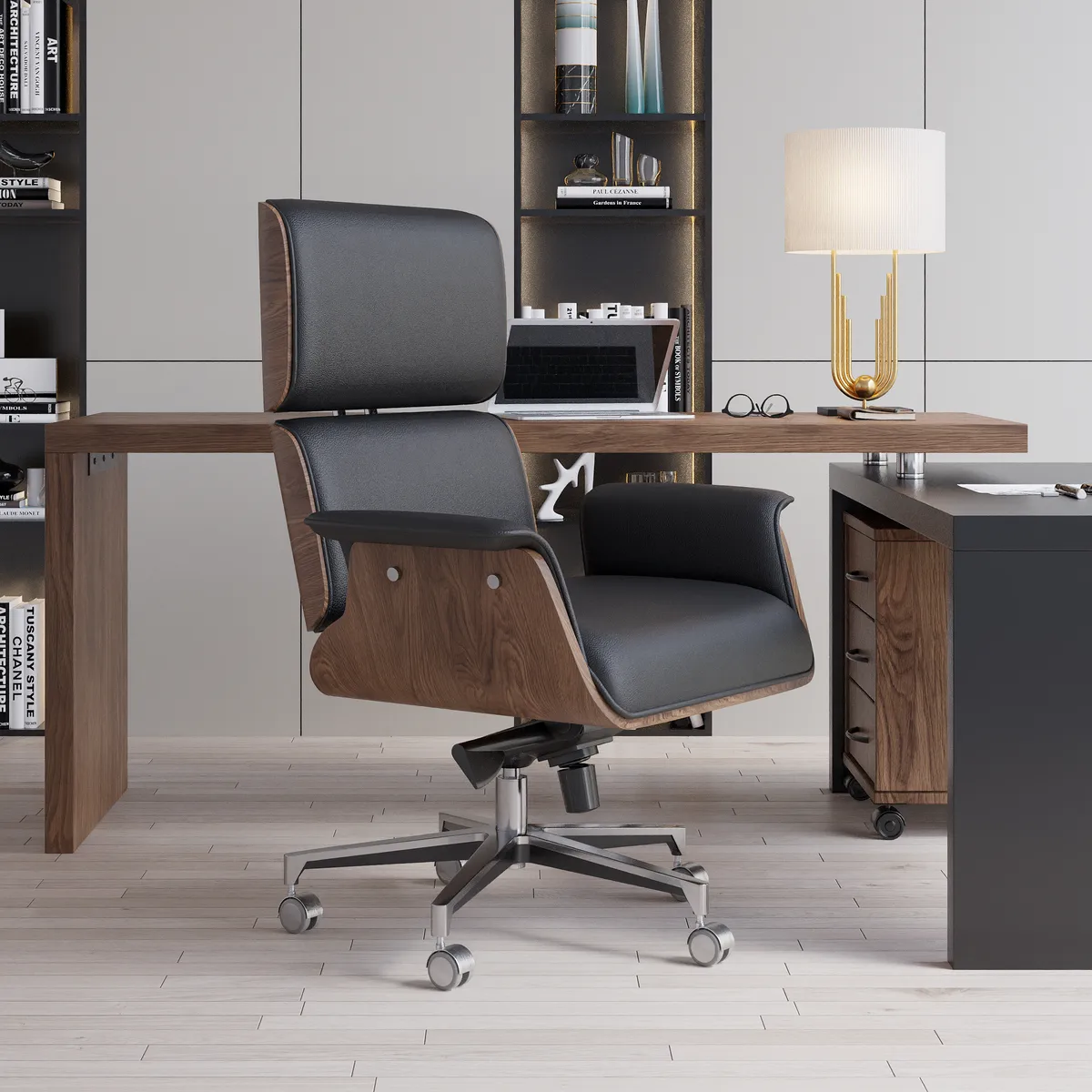 Modern Off White Home Office Chair Upholstered Swivel Task Office Chair High Back — image 2