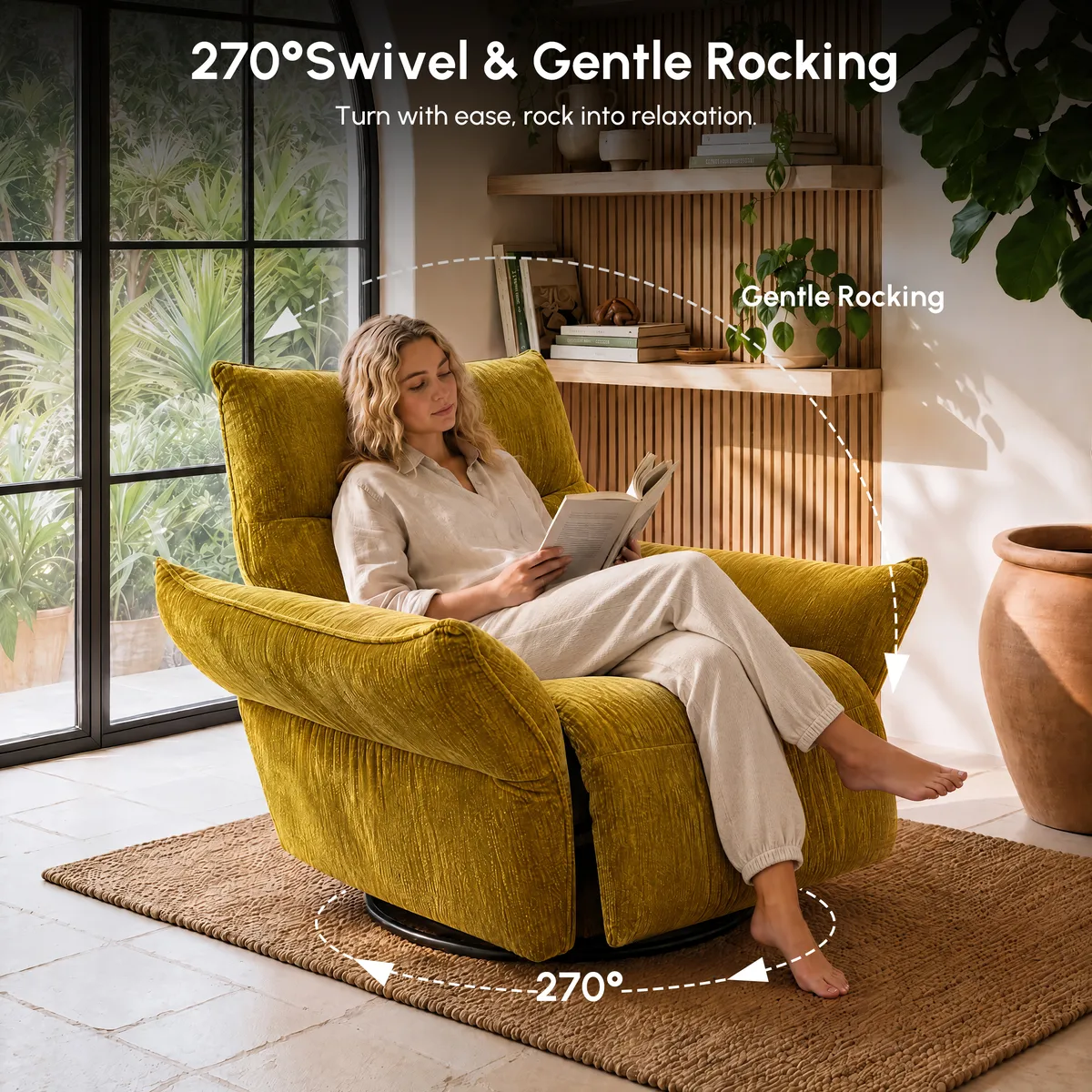 Electric Power Recliner Swivel Rocker Chair With Dual Motor&Performance Chenille — image 18