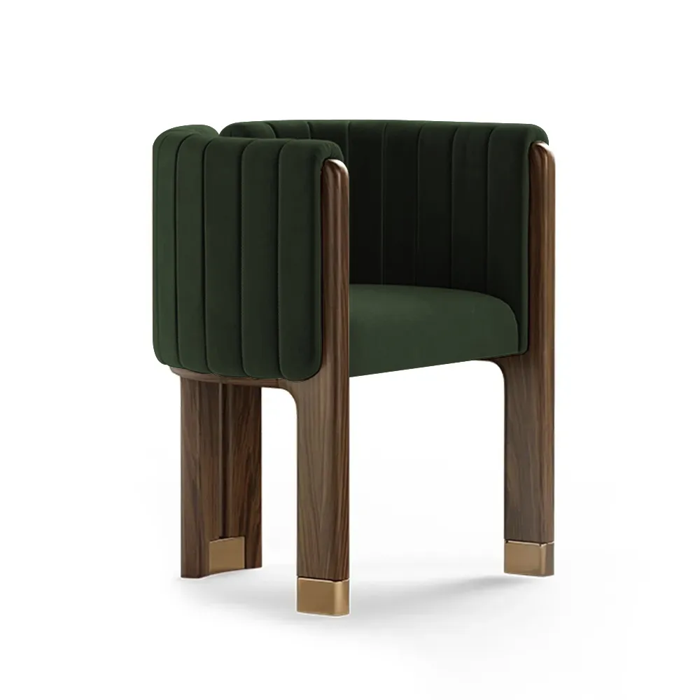 Modern Wood Accent Chair Beige Velvet Upholstered Arm Chair — image 17
