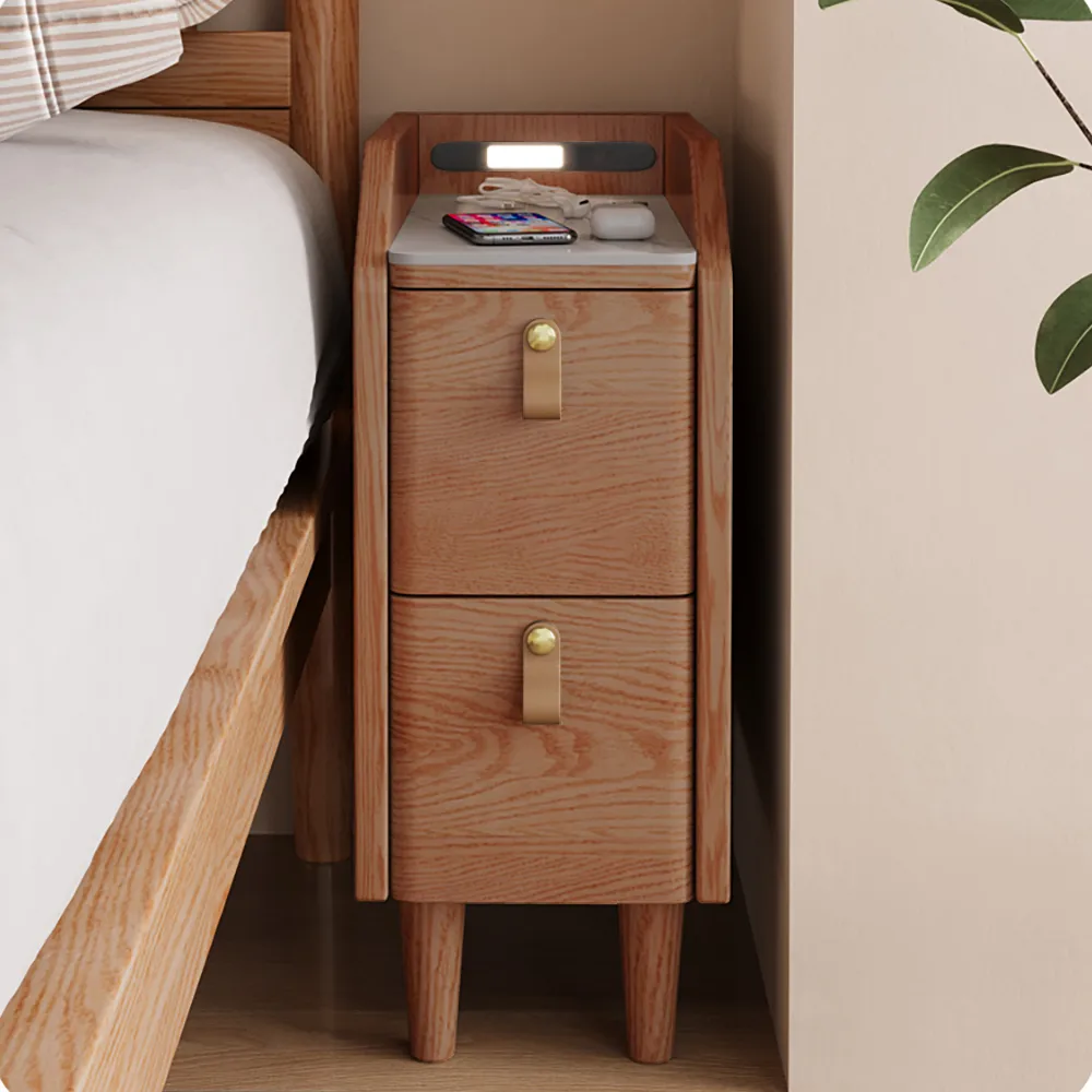 Modern Narrow Smart Nightstand Cherry Bedside Table with Sensor Light & USB Port — image 2