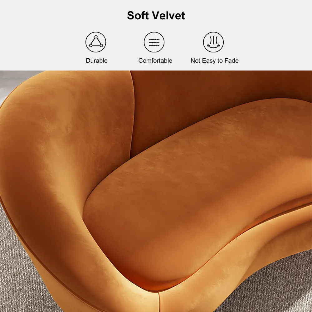 92.9" Modern Orange Velvet Upholstered Large 3-Seater Curved Sofa — image 9