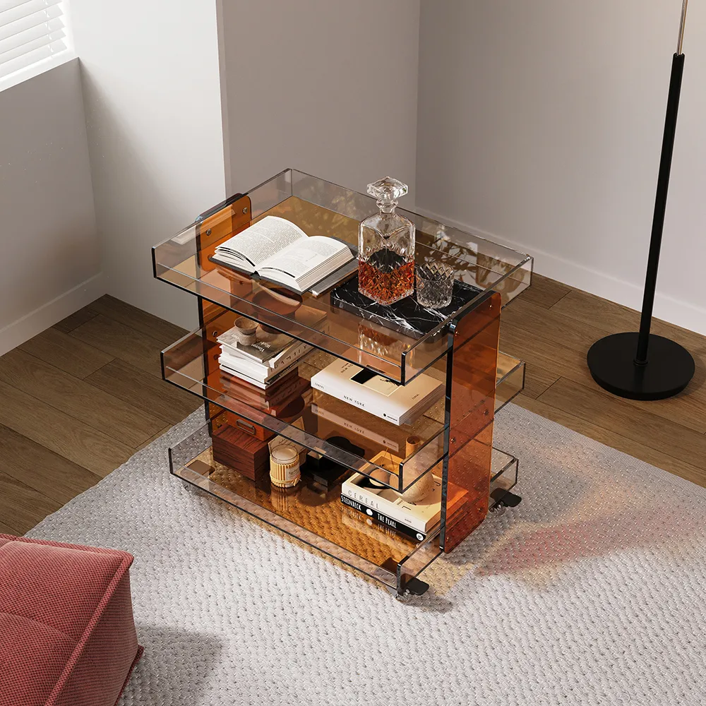 Amber Acrylic Rolling Serving Bar Cart 3-Tier on Wheels — image 3