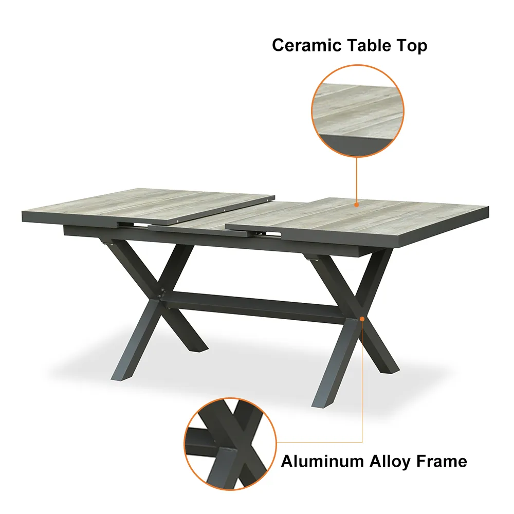 7-Piece Outdoor Extendable Dining Set with 6 Rope Weave Chairs in Gray(64"-84") — image 9