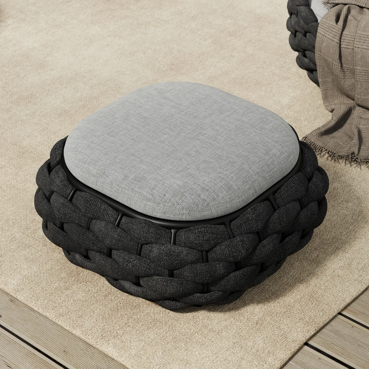 Cocaro Outdoor Storage Ottoman with Woven Rope in Light — image 3