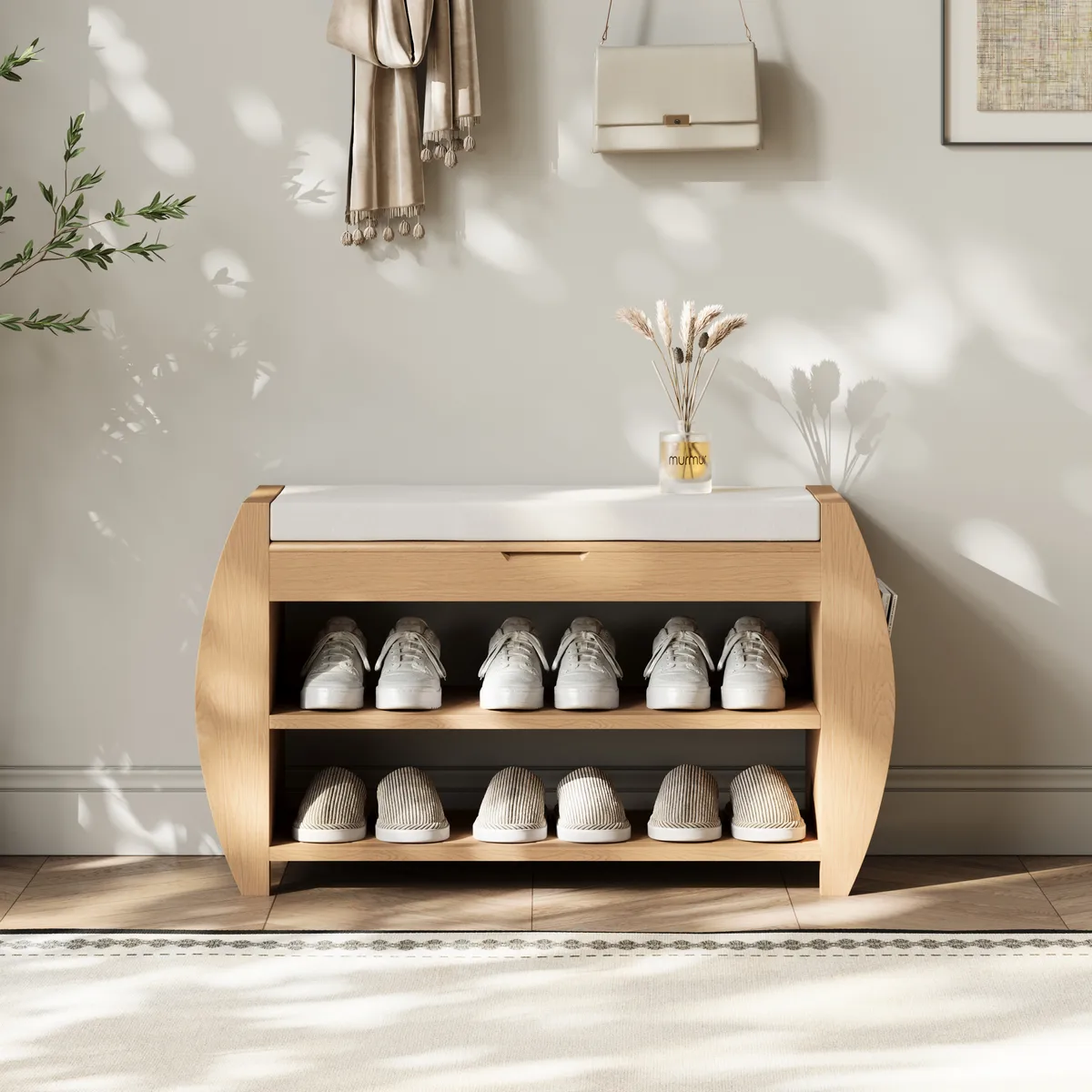 Shoe Storage Entryway Bench Wooden Shoe Rack in Brown (32.3'') — image 12