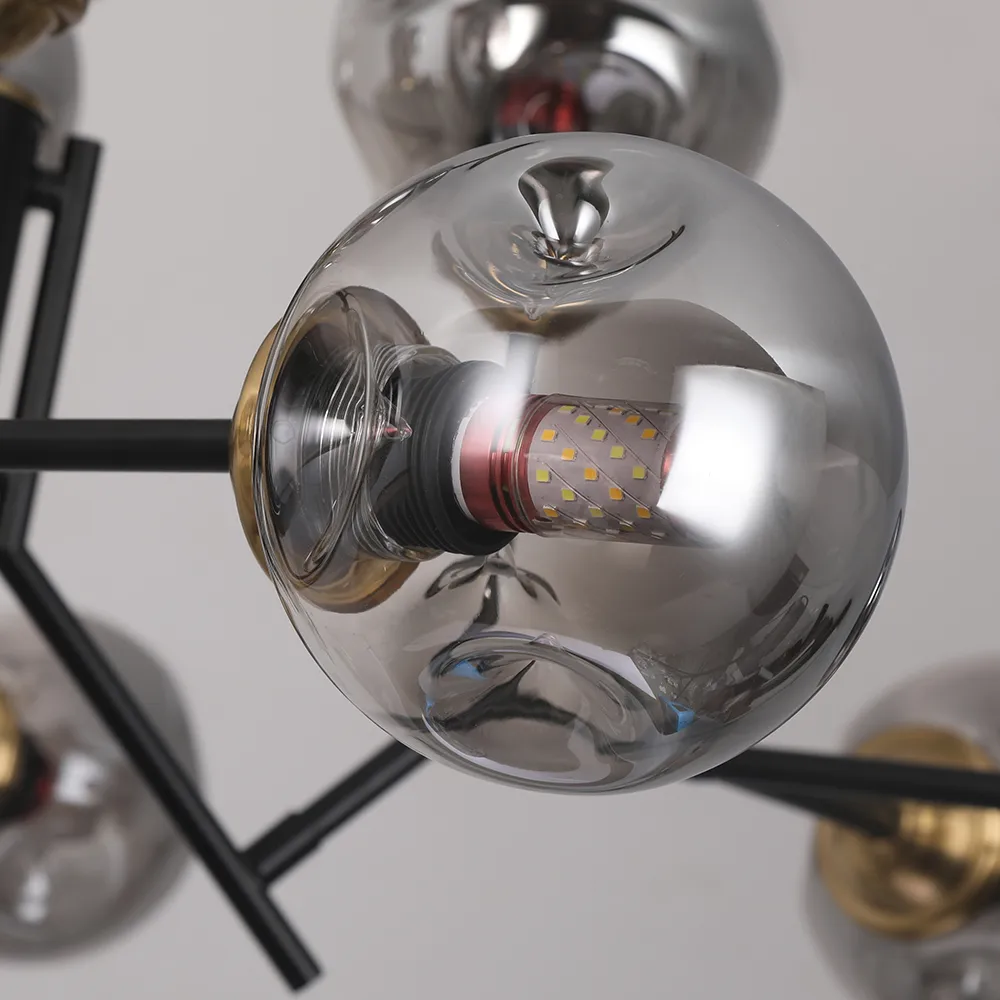 Modern Linear 12-Light Kitchen Island Light Black Chandelier with Globe Glass Shade Pendant Lighting — image 6