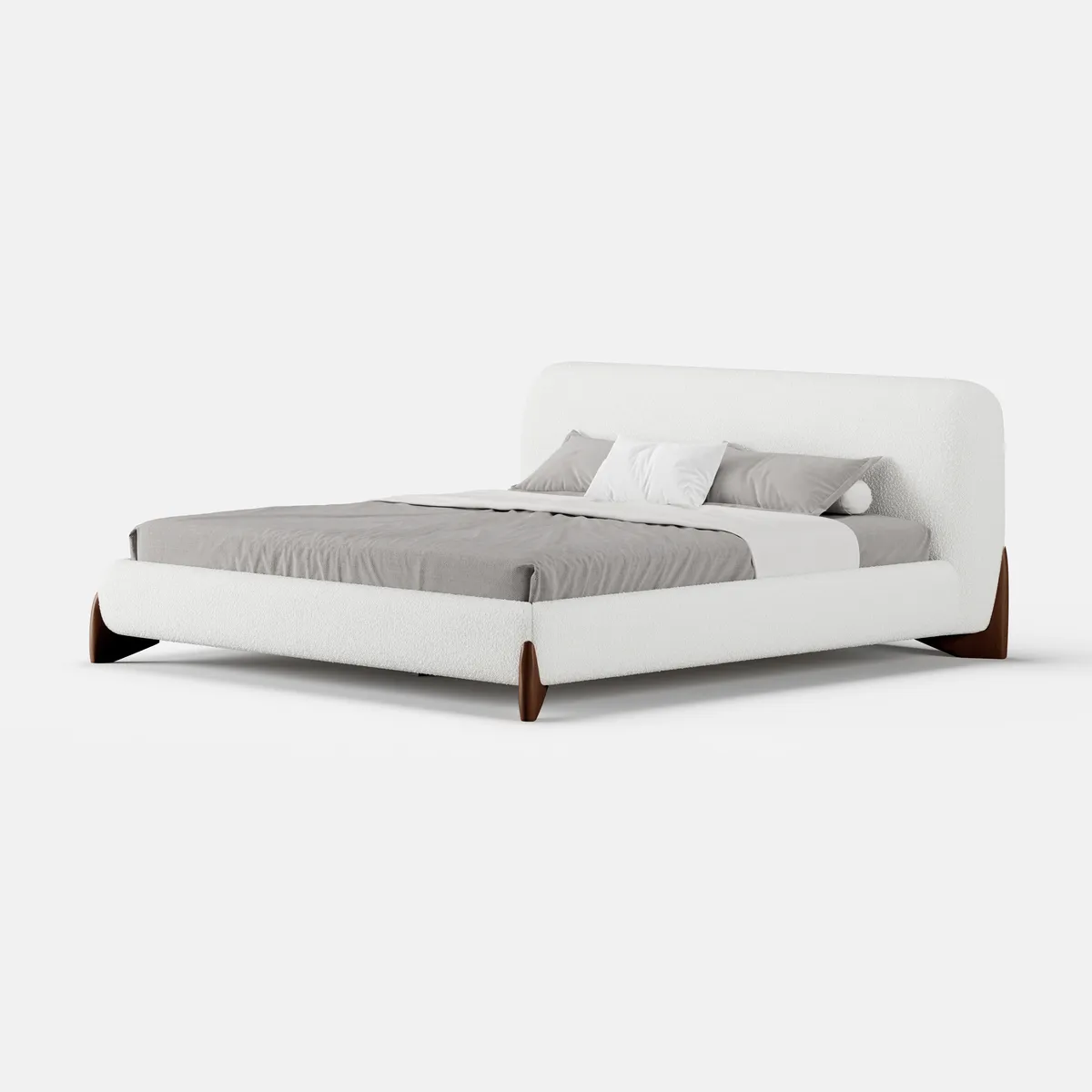King Bedroom Set White Boucle King Size Platform Bed Frame with Headboard & Bedroom Bench Set — image 8