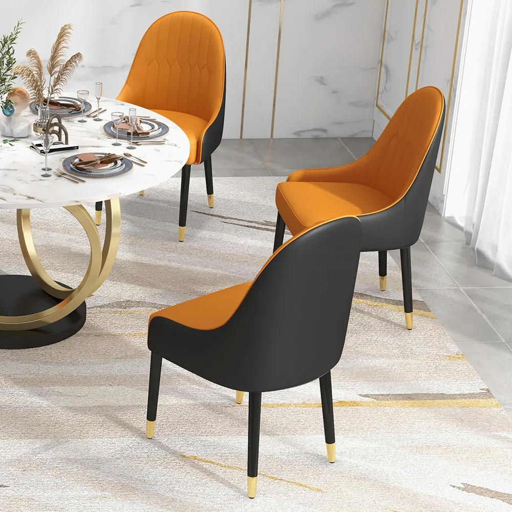 Darg Modern PU Leather 4-Piece Dining Chairs in Orange & Black with Metal Legs — image 5