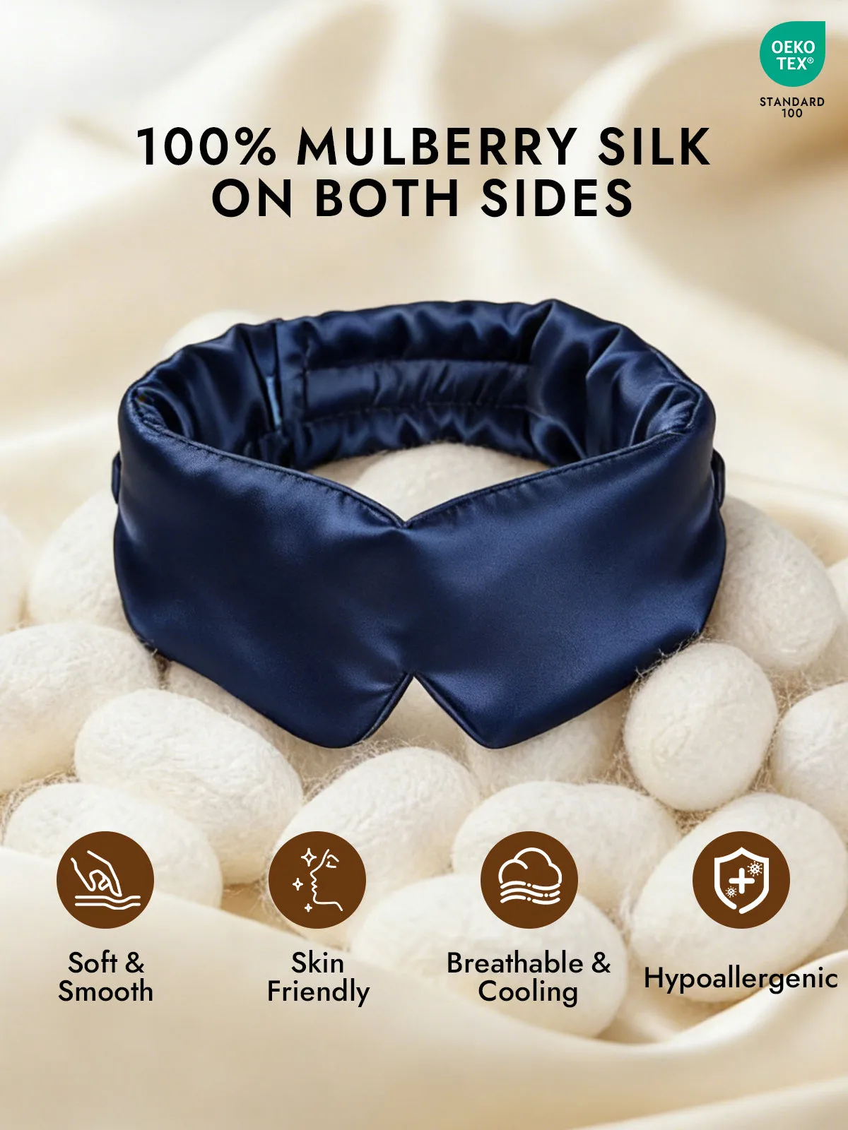 100% Mulberry Silk Adjustable Velcro Wrap-Around Silk Sleep Eye Mask — image 4