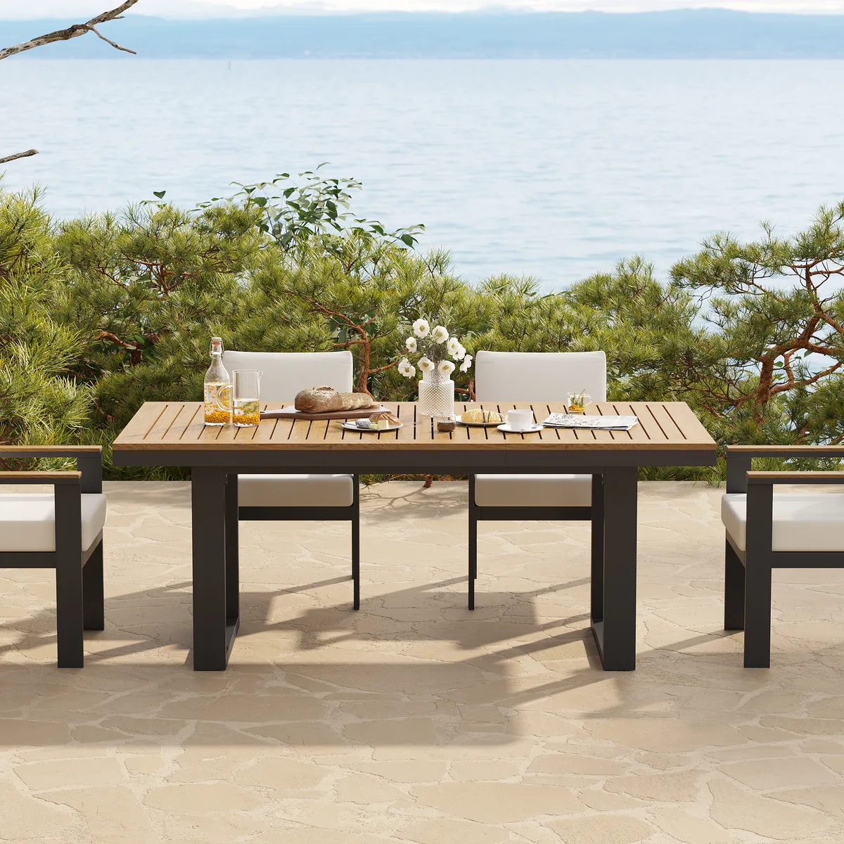 Tevara 6-Person Rectangle Teak & Aluminum Outdoor Patio Dining Table — image 5