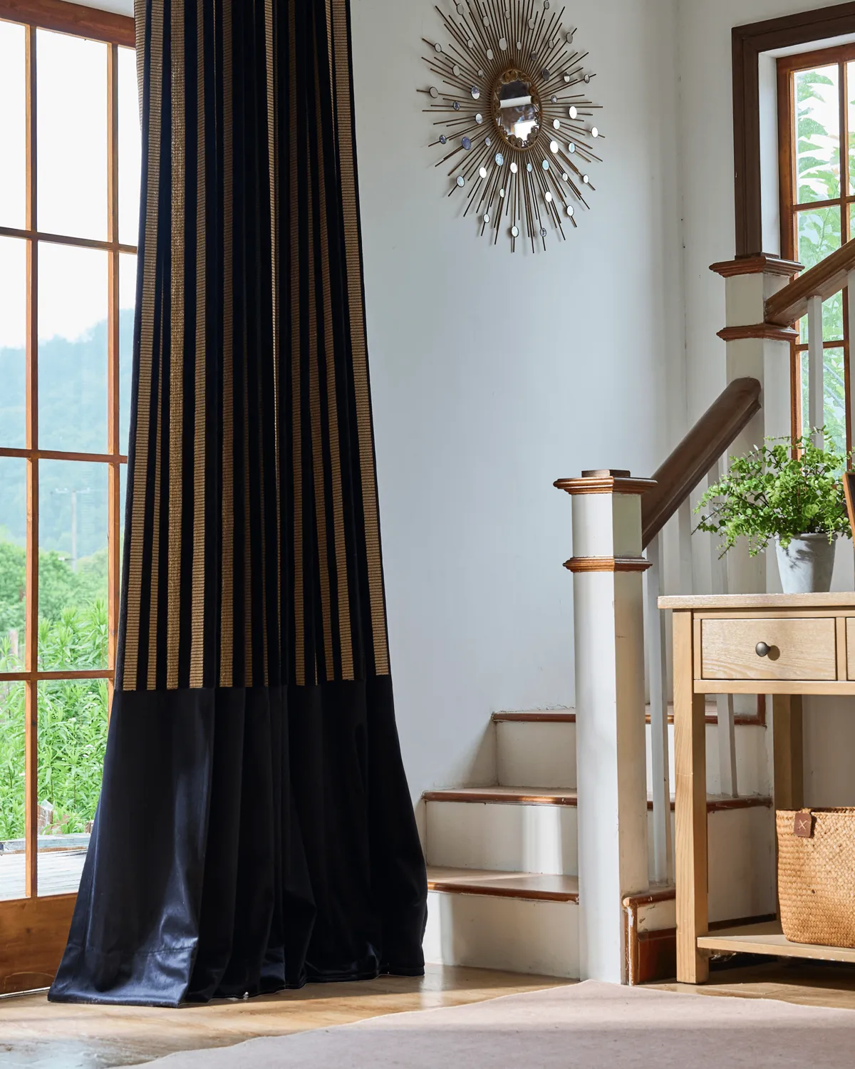 Renee Striped Linen Velvet Color Block Custom Curtain — image 3