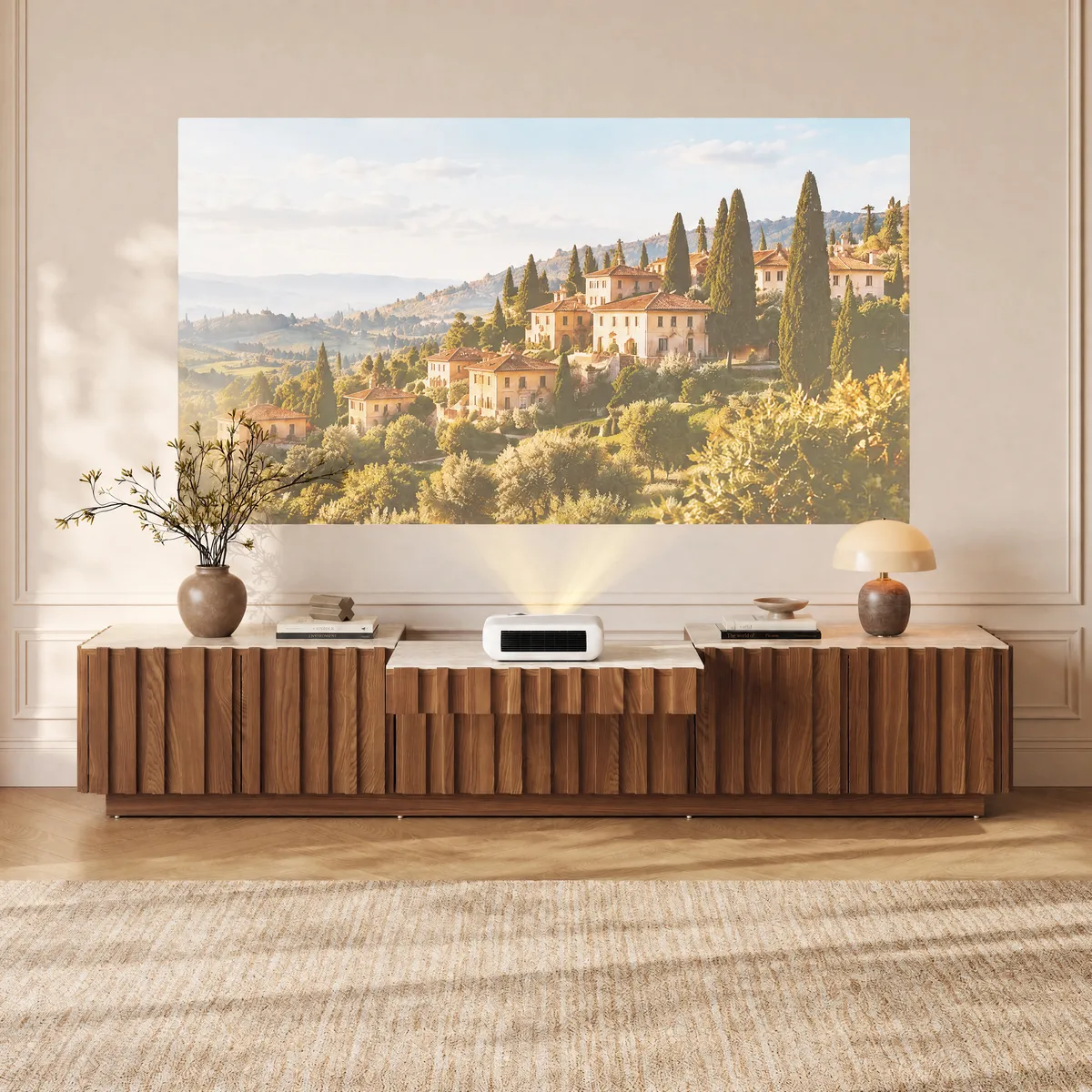 Aura 80" Ash Wood Fluted Walnut Projector TV Stand with Sintered Stone Top — image 3