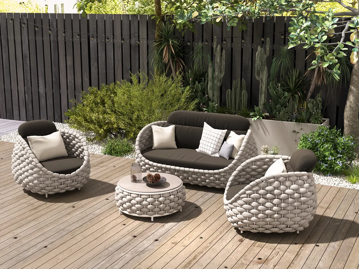 Cocaro 8-Piece Outdoor Rope Weave Sofa Set with Black Cover — image 3
