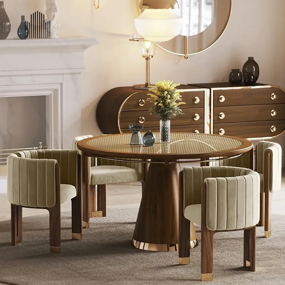 Modern Wood Accent Chair Beige Velvet Upholstered Arm Chair — image 6