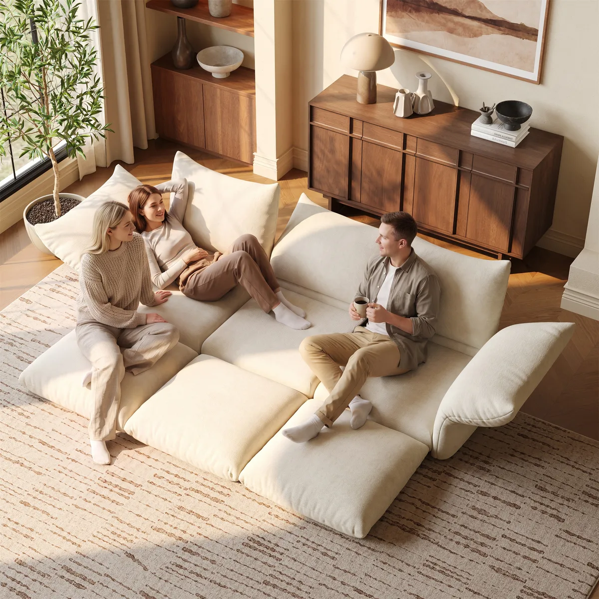 111" 3-Piece Chenille Sectional Sofa with Adjustable Armrests & Backrest — image 4