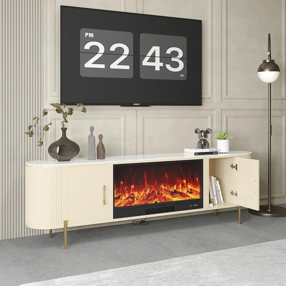 78.7" Sintered Stone Top Electric Fireplace TV Stand with Remote Control and Storage — image 4