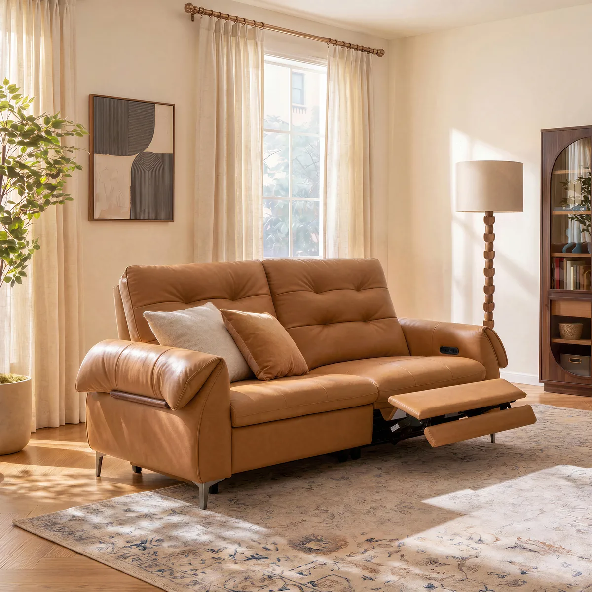 118" 3-Seater Genuine Leather Power Reclining Sofa with USB & Type-C